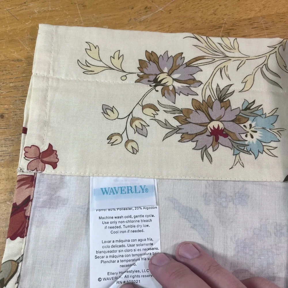 Waverly Scalloped Valance 48x18 Vtg Style Floral Bird Striped Trim Cream Red